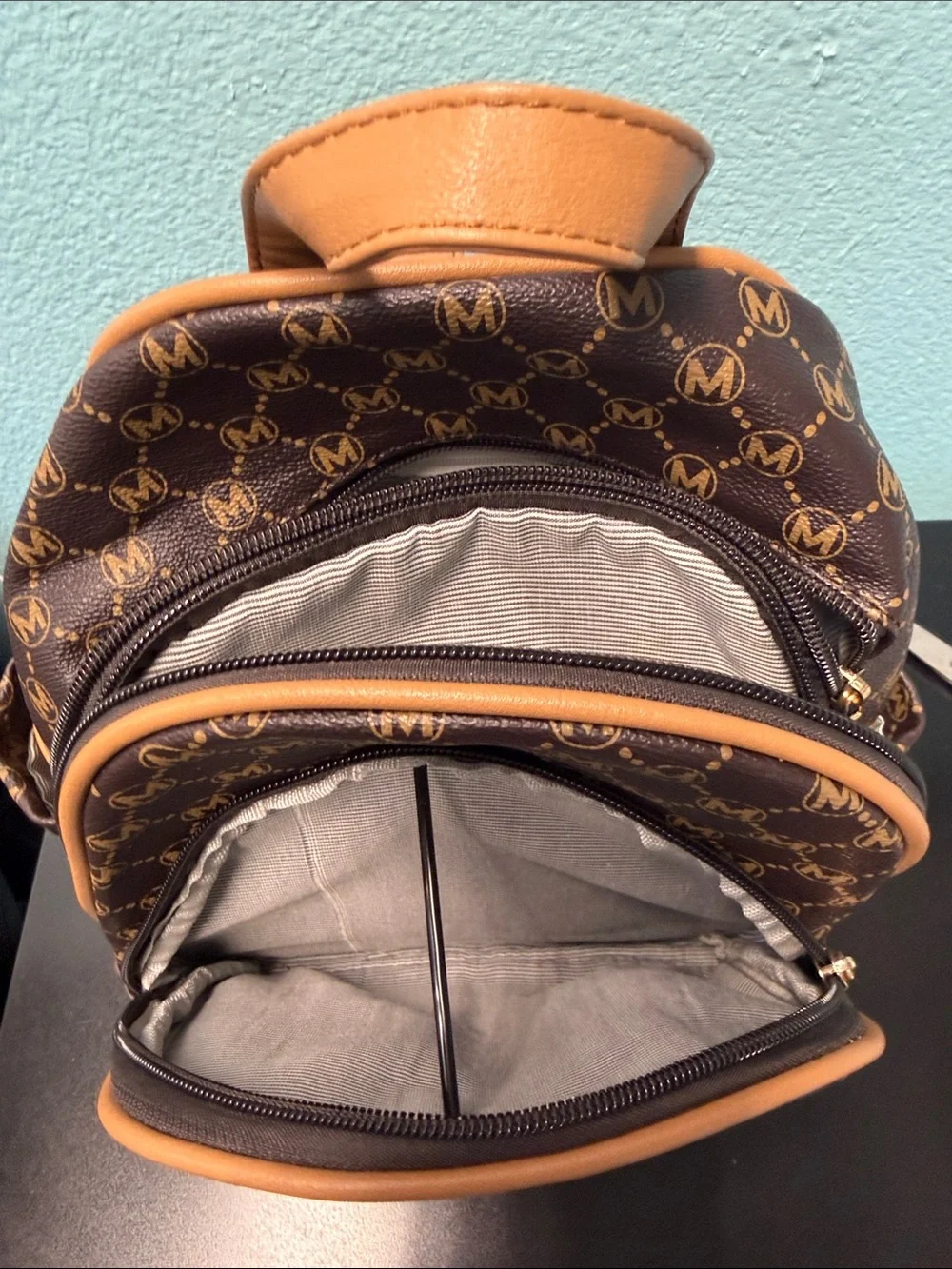 Source Unknown Brown and Tan Monogram Mini Backpack